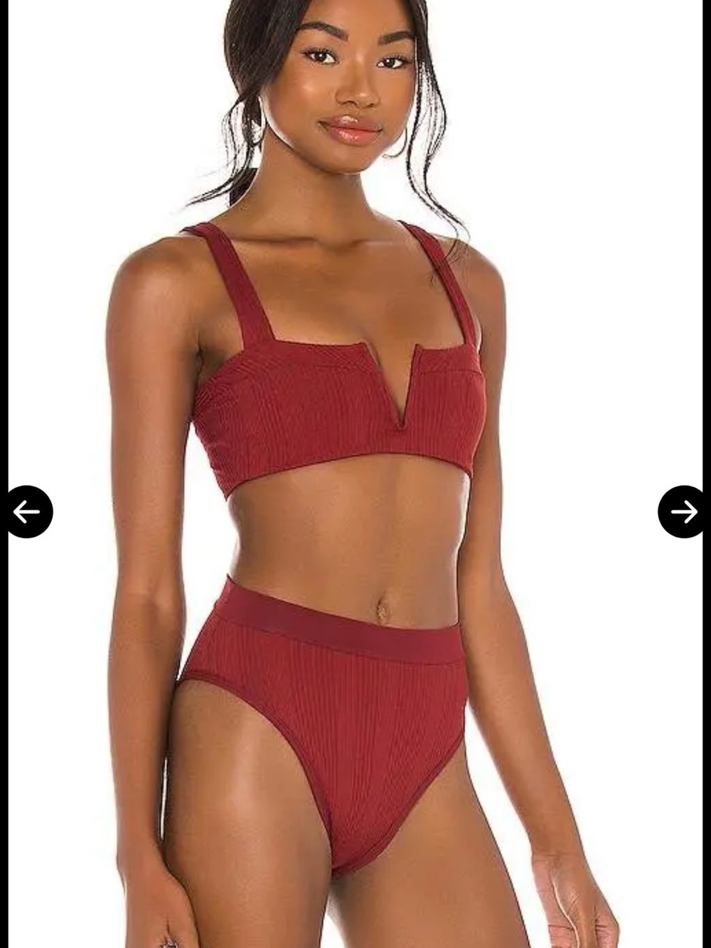 L space Ribbed High-Waist Bikini Set - BROWN COLOR